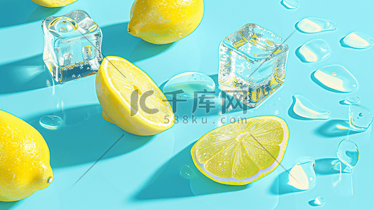 杯中的冰块插画图片_柠檬冰块背景插画12