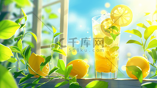 炒酸奶饮品插画图片_夏季饮品柠檬汁插画2