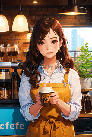 咖啡店咖啡师女孩3插画图片-千库网