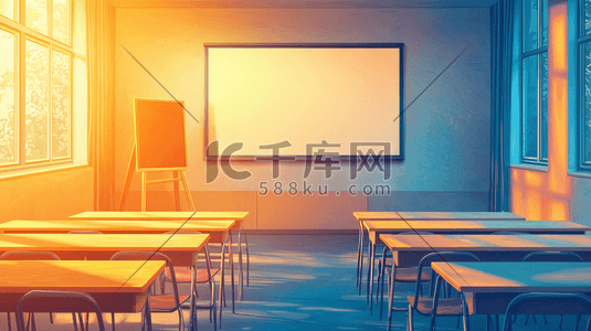 卡通学校教室书桌插画
