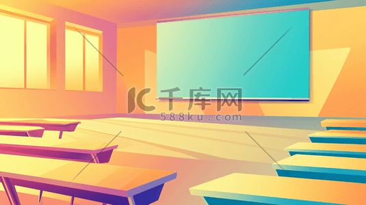 学校教室书桌卡通插画