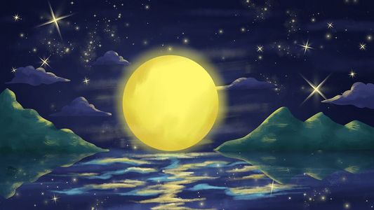 蓝色系梦幻唯美童话中秋节月亮星空背景