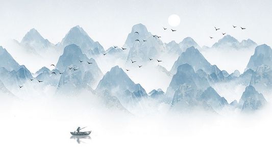 中国风水墨背景千山飞鸟