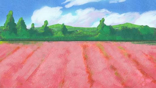 粉黛花海油画风景粉黛乱子草背景插画