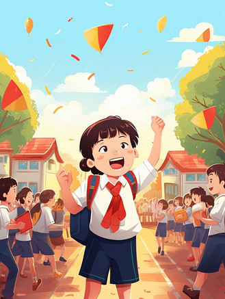 学校里的小学生卡通人物插画34