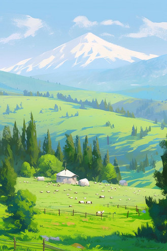 风景春天油画青山绿树手绘插画个人vip和企业vip免费下载相关搜索词