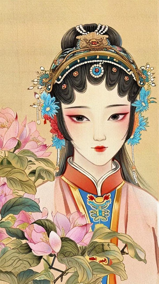 非遗戏曲国粹京剧角色花旦插画海报
