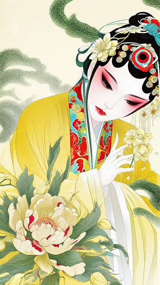 非遗戏曲人物国粹京剧角色花旦5矢量插画