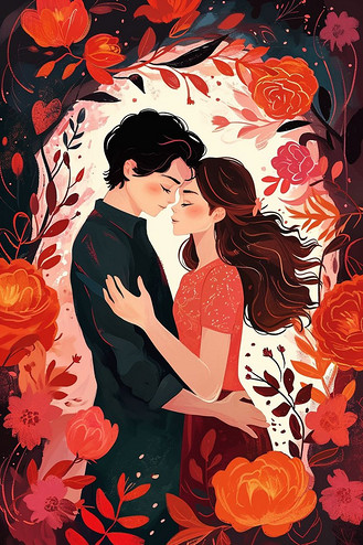 情人节情侣拥抱插画手绘海报