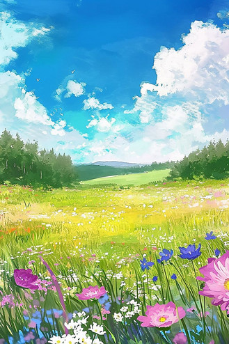 手绘草地风景图片_手绘草地风景素材-手绘草地风景图片大全-千库网