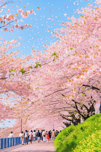 手绘樱花唯美图片素材_唯美春天樱花树赏花手绘海报插图