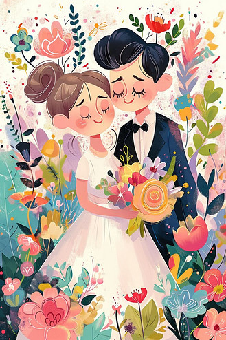 情人节海报鲜花图片素材_情侣鲜花手绘插画情人节海报