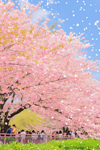 春天唯美樱花树海报赏花手绘插画海报