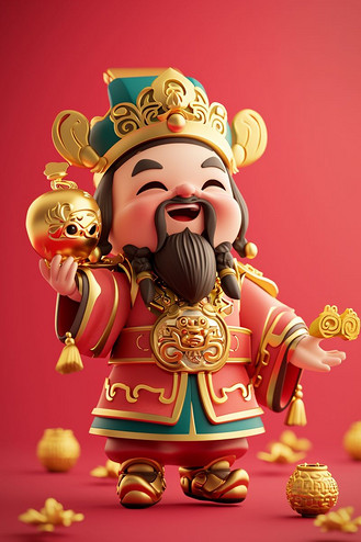 新年财神元宝手绘立体海报插画素材