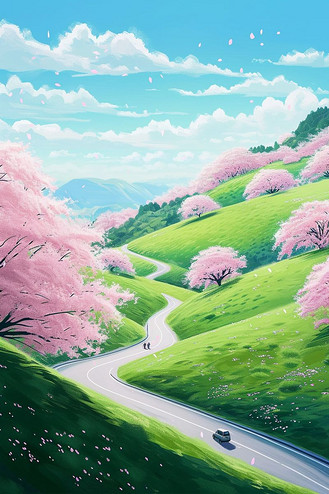 插画春天唯美风景手绘樱花树海报素材个人vip和企业vip免费下载插画