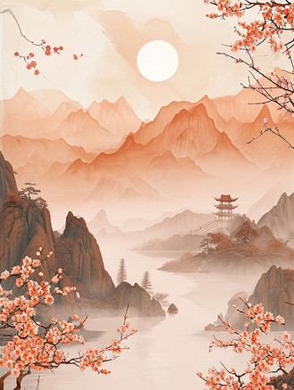 彩色手绘水彩山水风景风光的插画19