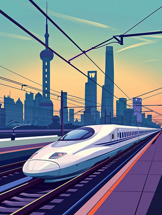 高铁列车正在高速行驶插画图片