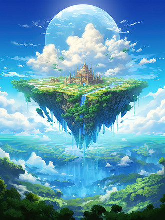 个人vip和企业vip免费下载插画天空中一座浮岛梦幻插画