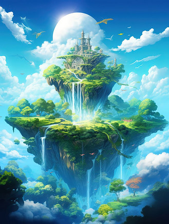 下载原图插画天空中一座浮岛梦幻插画个人vip和企业vip