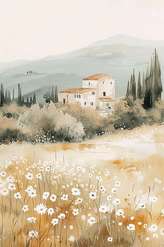 春天乡村手绘风景插画海报