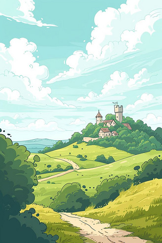 手绘海报插画个人vip和企业vip免费下载插画插画春天山坡风景手绘海报