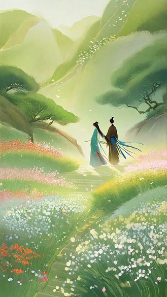 与凤行国风古风浪漫情侣背影古风插画