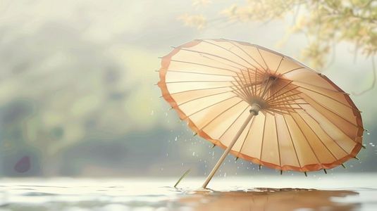 谷雨伞面插画图片_绘画中式国画国风树下雨伞的插画