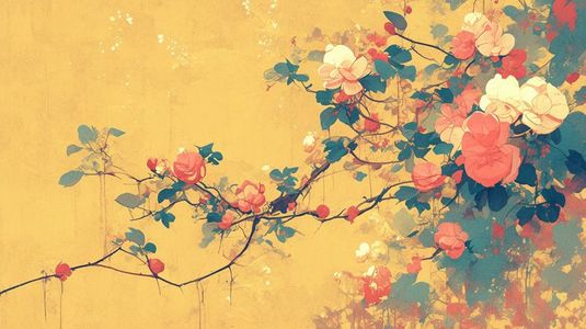树枝艺术插画图片_中式国画艺术绘画花朵树枝的插画