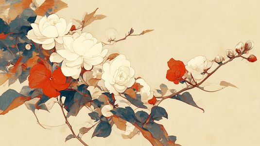 树枝艺术插画图片_中式国画艺术绘画花朵树枝的插画