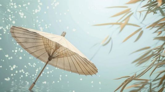 绘画中式国画国风树下雨伞的插画