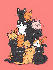 卡通猫卡通猫插画图片_可爱的叠叠猫卡通图片