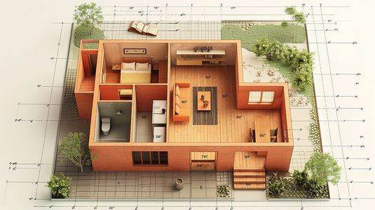 建筑平面小房子模型插画素材