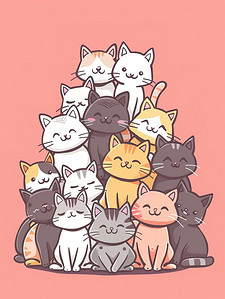 卡通猫卡通猫插画图片_可爱的叠叠猫卡通插画图片