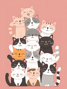 卡通猫卡通猫插画图片_可爱的叠叠猫卡通插画素材