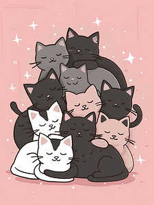 可爱的叠叠猫卡通插画素材