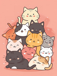 卡通猫卡通猫插画图片_可爱的叠叠猫卡通插画设计