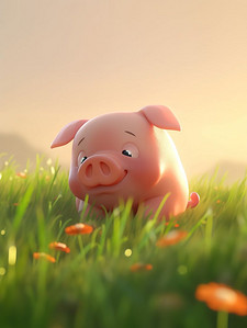 草原一只悲伤的小猪插图