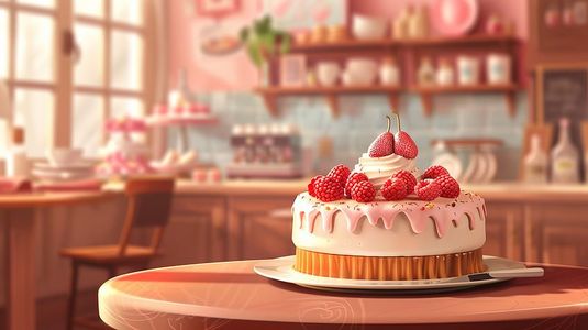 日系奶油风插画图片_纯奶油水果蛋糕六一插画素材