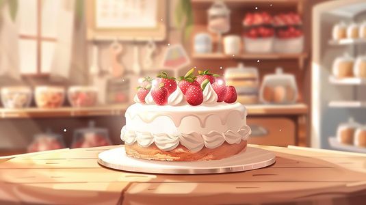 纯奶油水果蛋糕六一插画海报