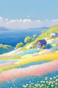 唯美夏季彩色花朵手绘插画海报