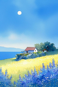 唯美夏季彩色花朵手绘海报插画