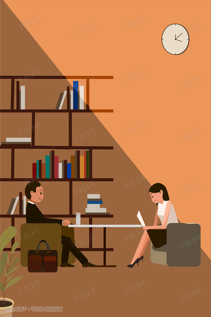 求职招聘季 面试场景 沉稳色调 扁平插画