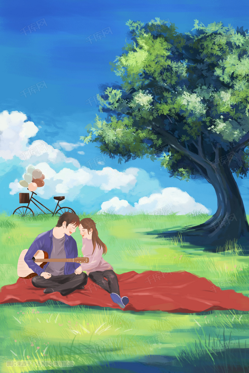 手绘情人节爱情美好甜蜜