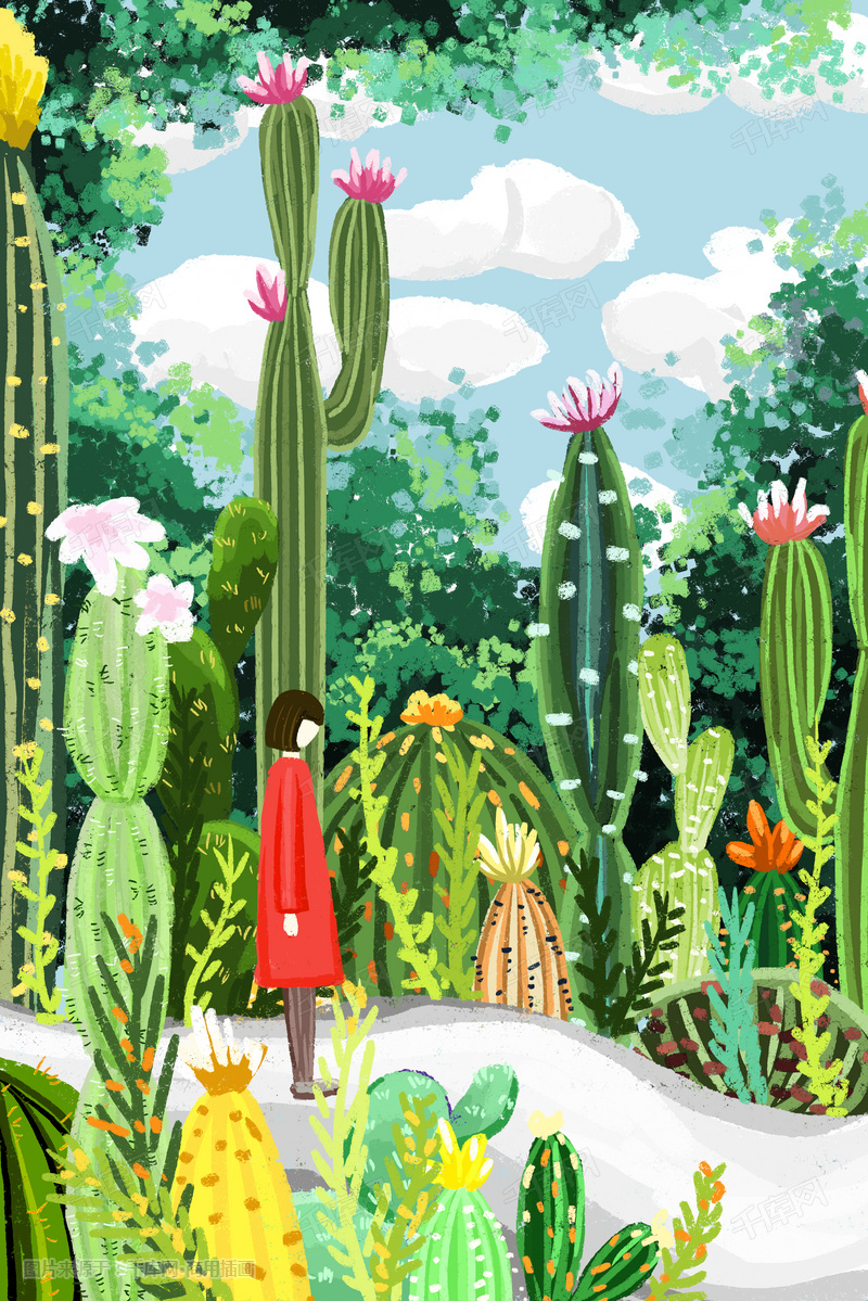 春天风景手绘背景插画图片_千库网(插画id:26095)