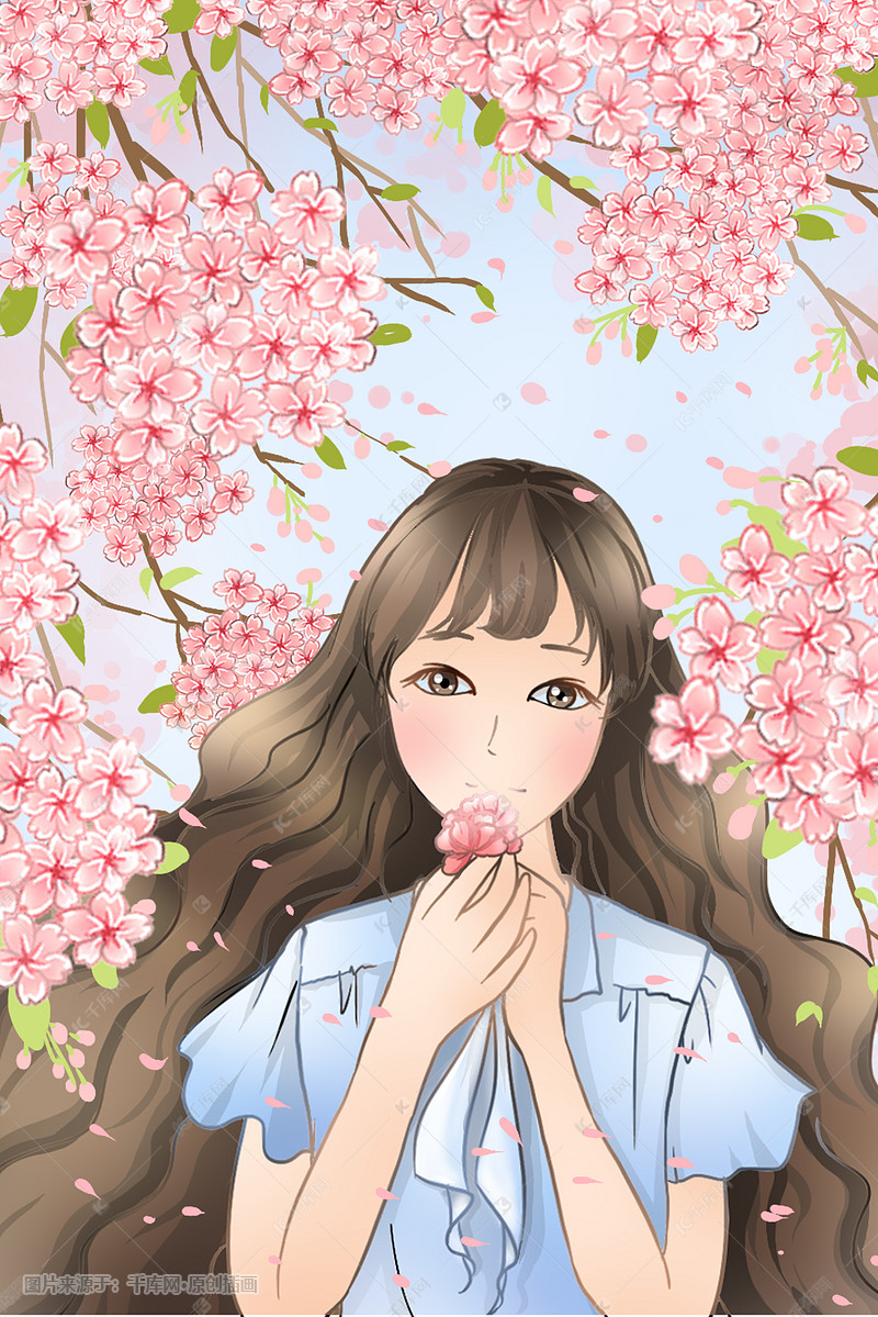 春天樱花美女插画