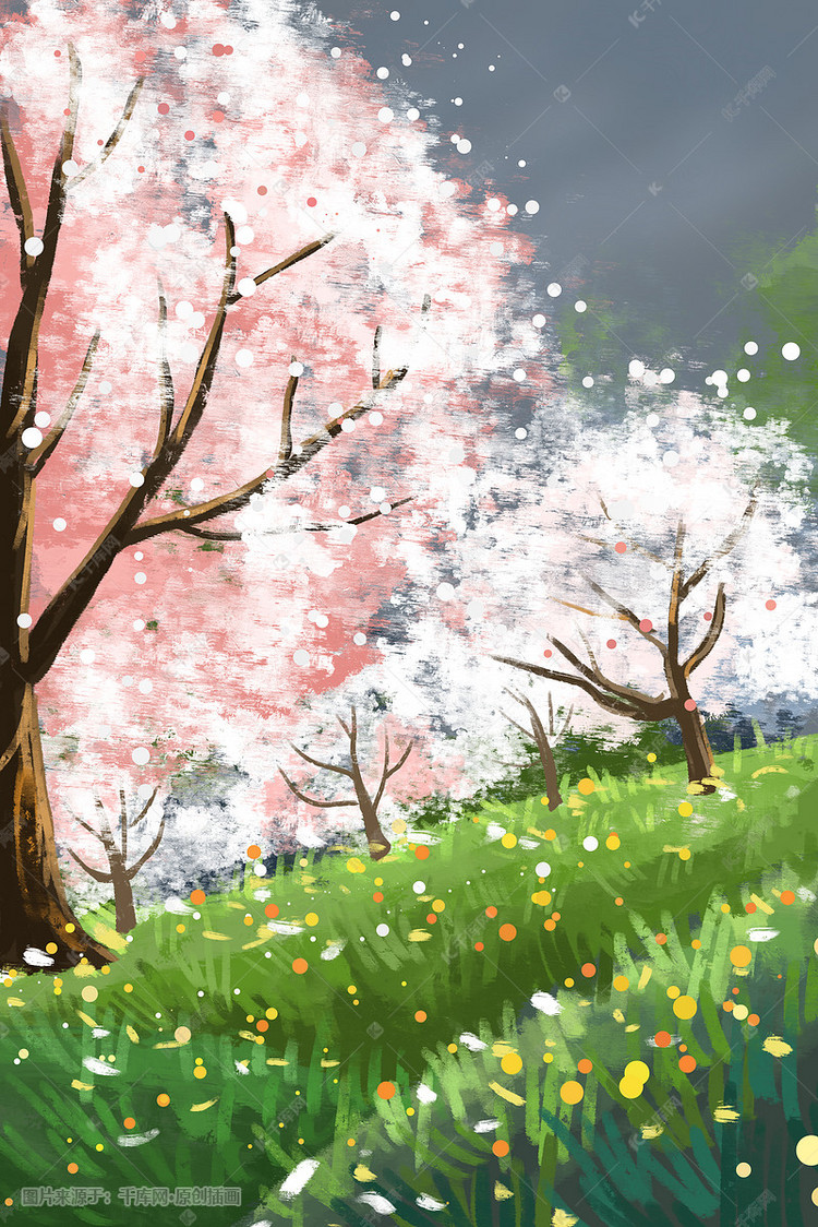 春天风景背景手绘
