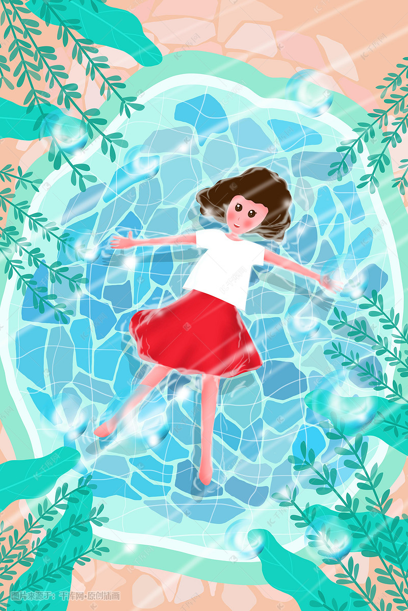 大暑躺在水上的少女插画