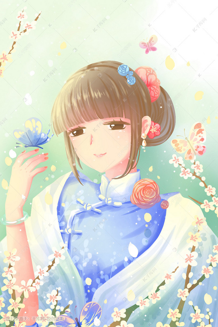 蓝色唯美卡通清新春季春天3月4月你好配图