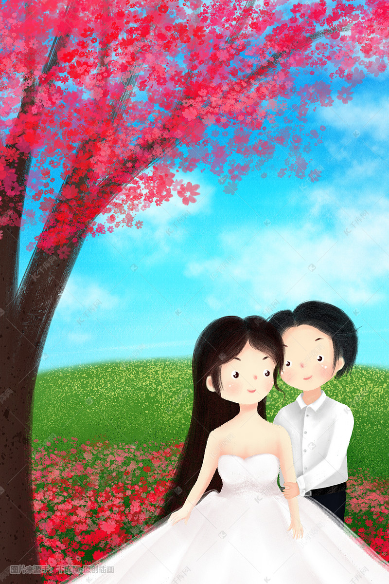 樱花树下牵手情侣图图片