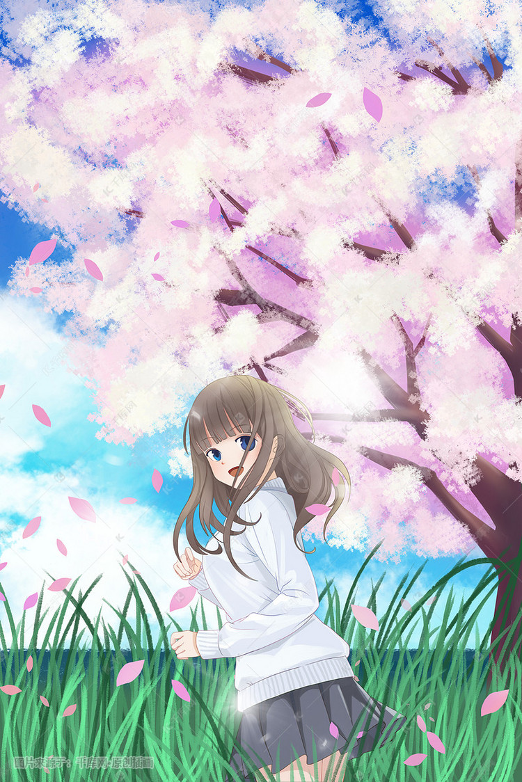 樱花节日系少女插画